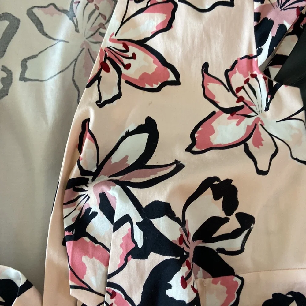 kate spade Cream Floral Wrap Dress with Pink and Black Accents